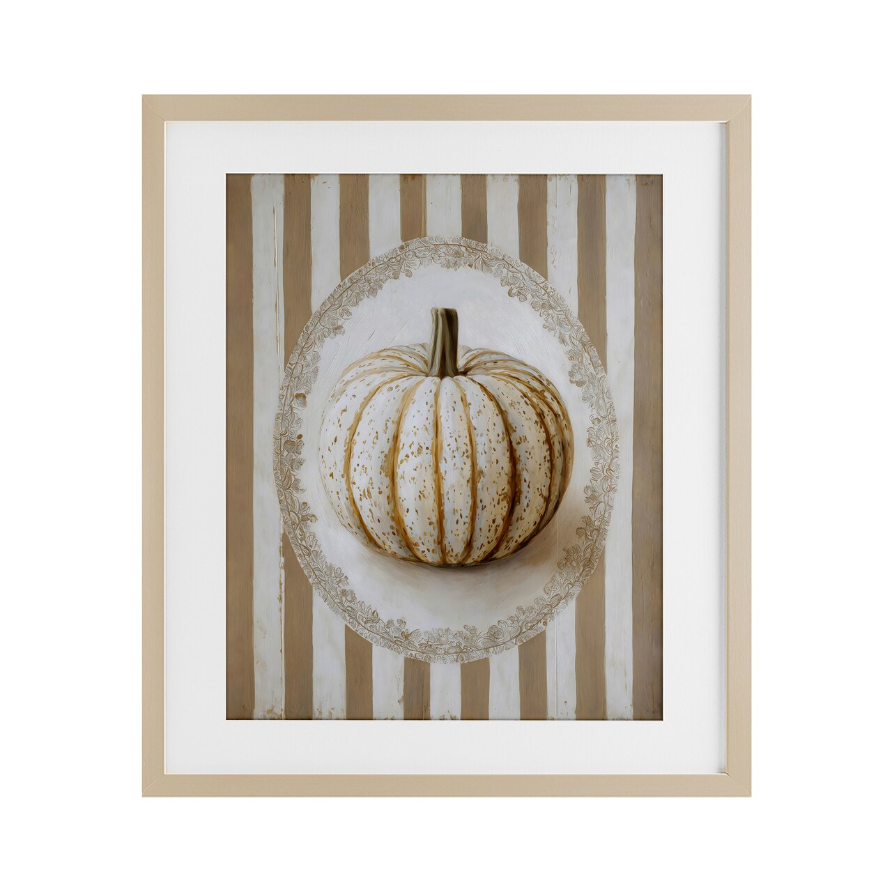 Stupell Industries Beige Stripes Pumpkin Framed Print Under Glass, design by Arlington Prints